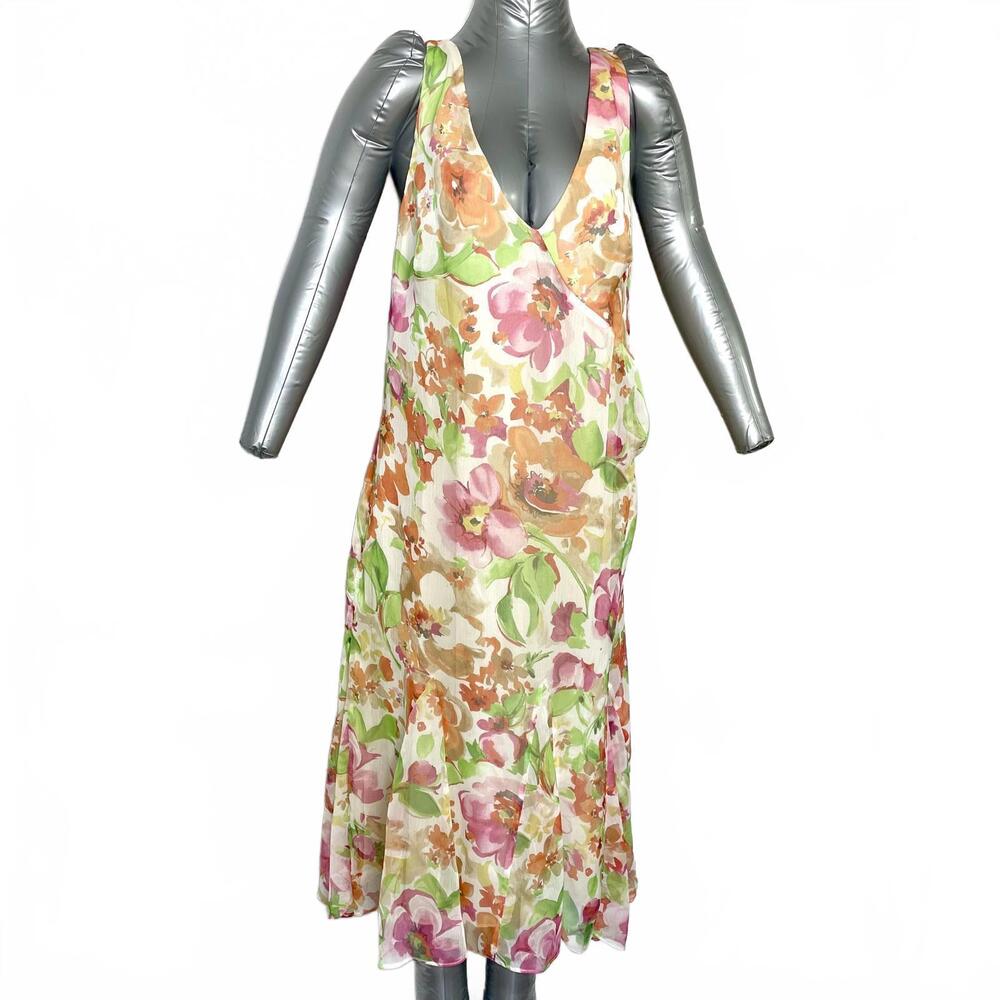 LAUREN RALPH LAUREN Size 14 Pink-Multi Floral Georgette Surplice Dress - $155